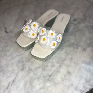 Qupid Floral Embellished Slide Sandals